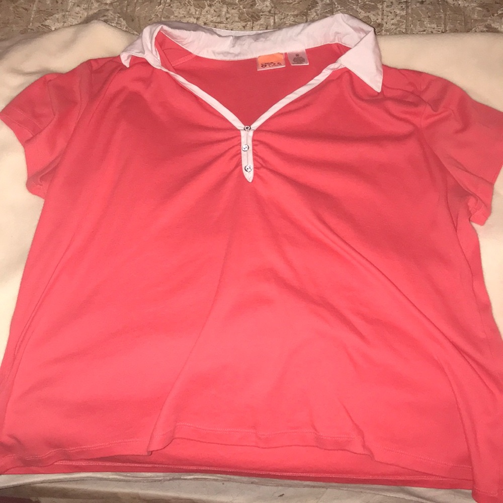 short sleeved collard pink shirt